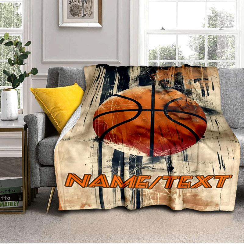 1PC Custom Name "Dynamic Basketball Artwork" flannel blanket versatile,all-season throw suitable for the living room,bedroom,camping,travel,and gift