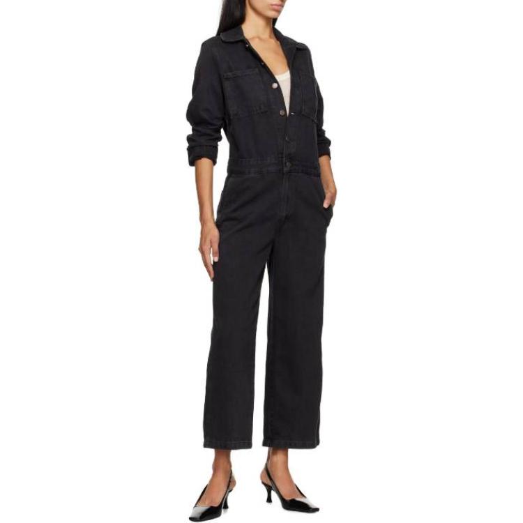 Levis Solid Color Pocket Button Long Sleeve Loose Jumpsuit Women jumpsuits Black A59300007