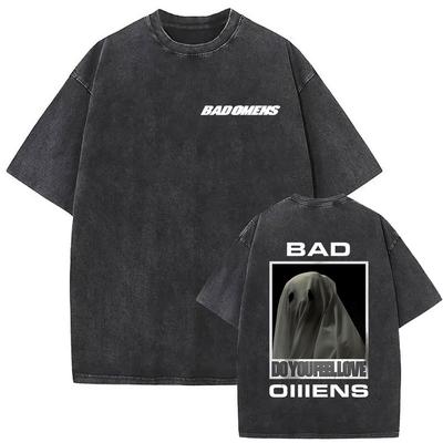 Vintage Gewaschen Schlechte Omen Fühlst Du Liebe Tour Merch T-Shirt Herrenmode Rundhals Oversized Baumwolle T-Shirts Mann Streetwear