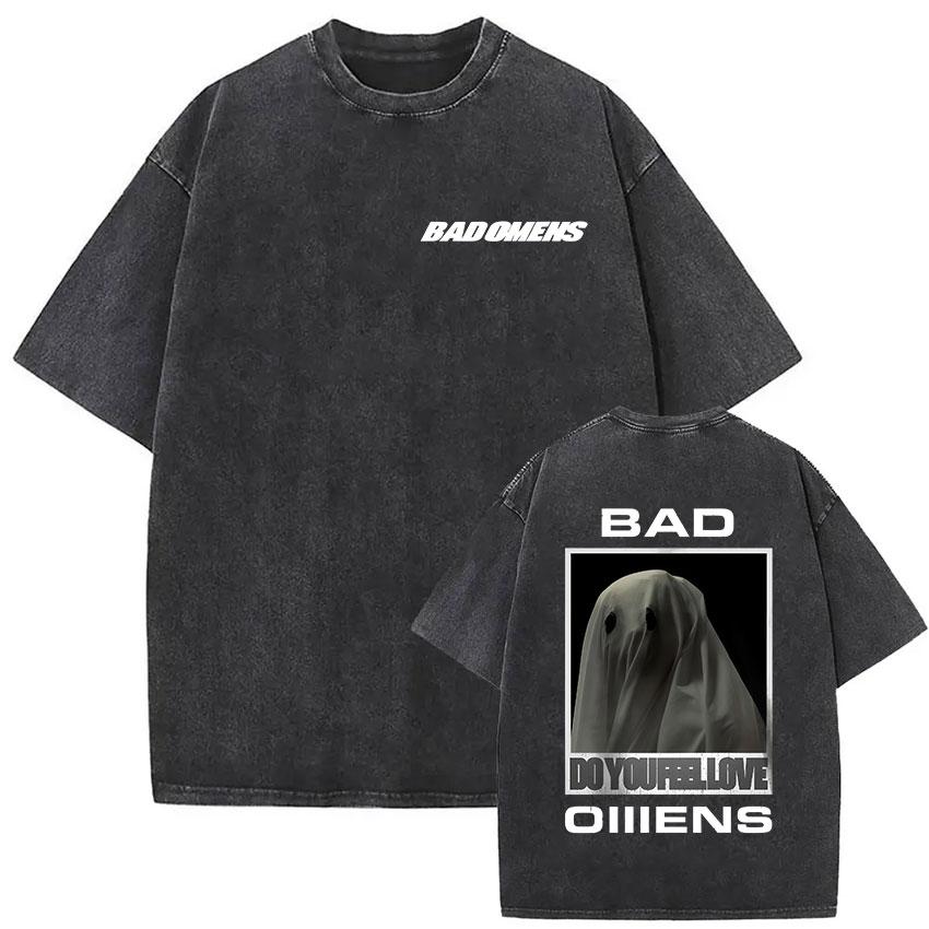 

Vintage Washed Bad Omens Graphic TShirt Mens Punk Gothic Short Sleeve Tshirts Unisex High Quality Cotton T Shirt Streetwear S