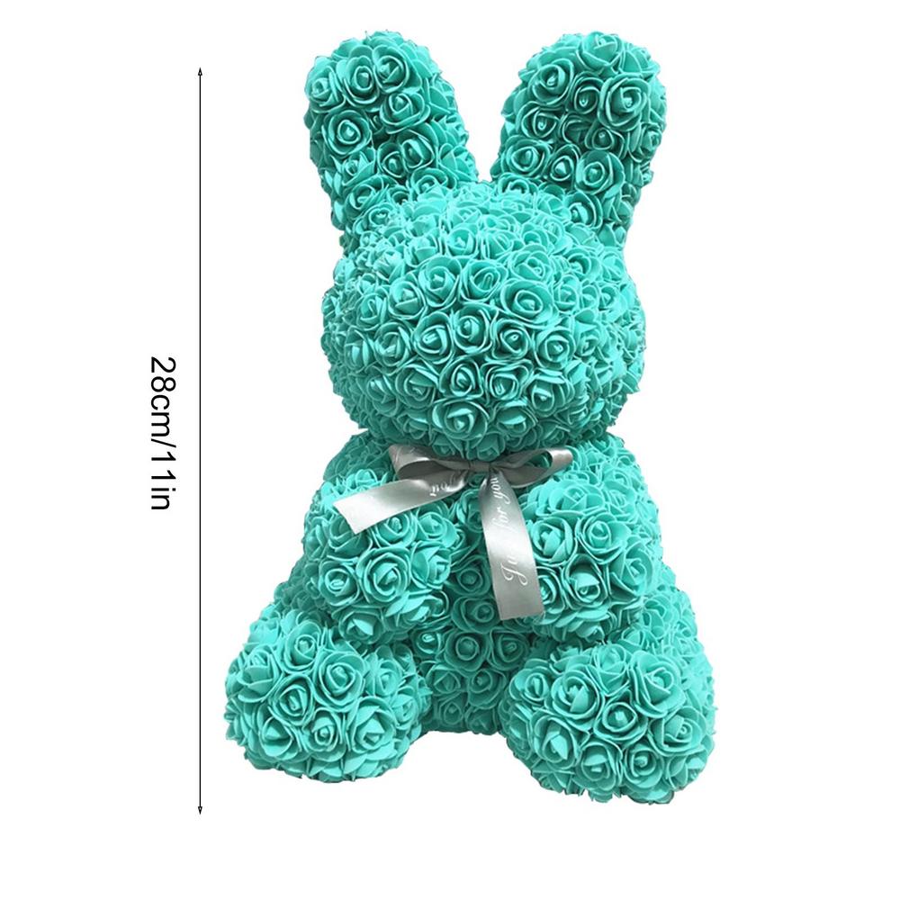 Rose Bunny Valentine s Day Gift DIY Birthday Gift 28cm Artificial PE Flowers Bunny Bow Valentine s Day Decor синий