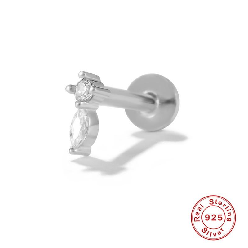 S925 Sterling Silver New Version Puncture Internal Thread Flat Head Body Auricle Puncture Earbone Stud Earring Stud Earring