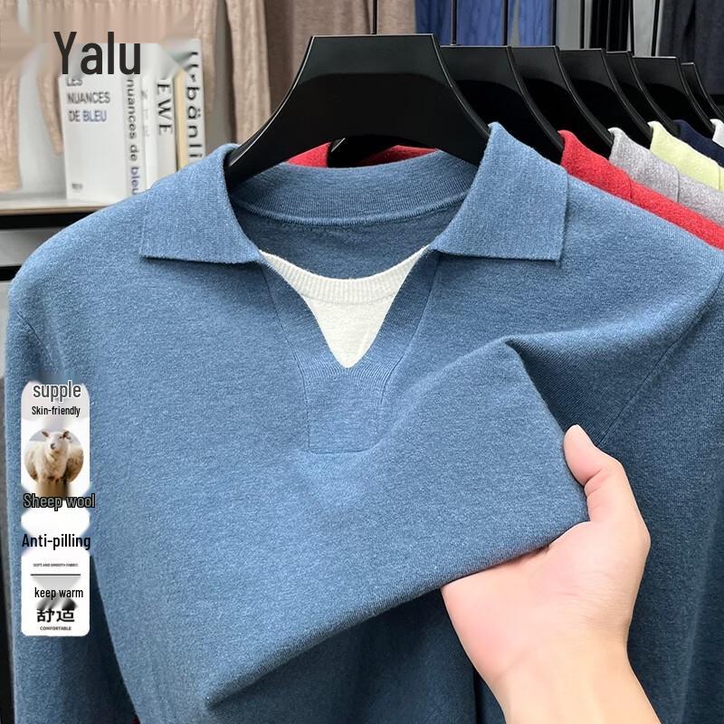 Yalu Men's Wool-Blend Mock Two-Piece Knit Sweater