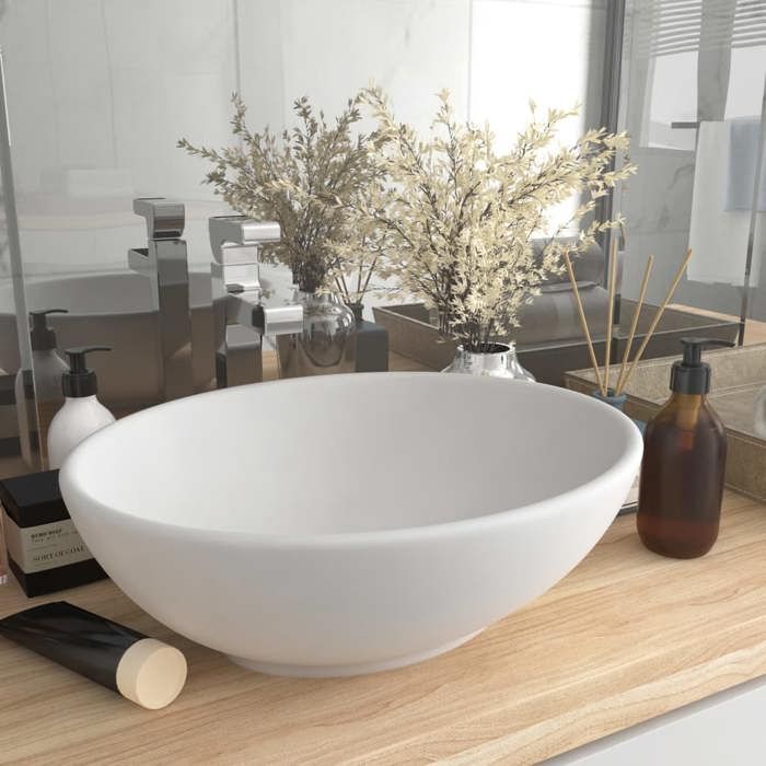 VidaXL Lavabo Ovale de Luxe Vasque à Poser de Toilette Lave-mains de Salle de Bain Salle Cosmétique Maison Intérieur Blanc 146921
