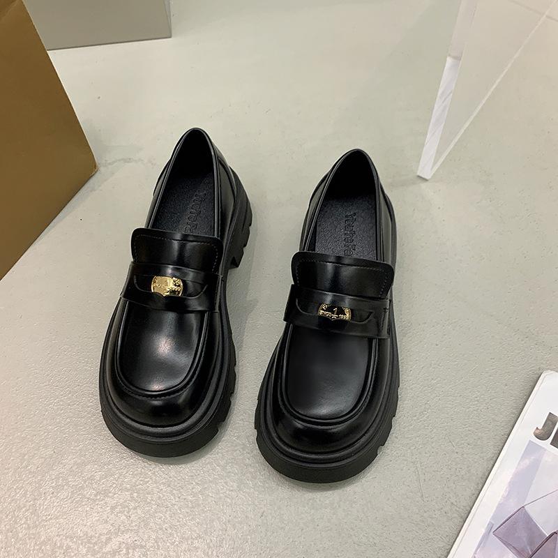 Round head retro one-pedal small leather shoes women's 2024 new British style fashion temperament casual single shoes Mary Jane shoes