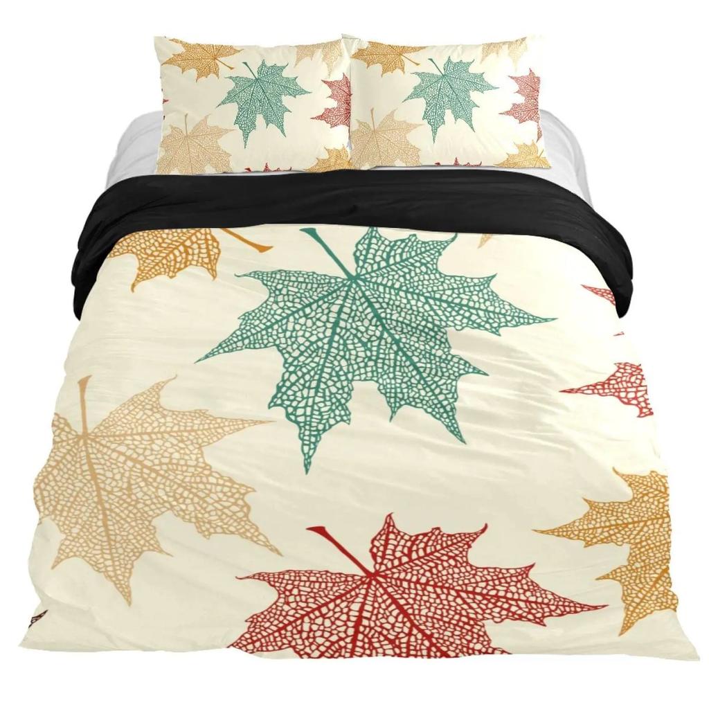 Fall Duvet Cover Seasonal Maple Tree Leaves Botanical Foliage Vibrant Floral Forest Image Decorative 3 Piece Bedding for Women