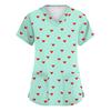 Women's Cute Bow Printed Work Clothes V-neck Double Layer Pockets Basic Short Sleeve Top Pullover