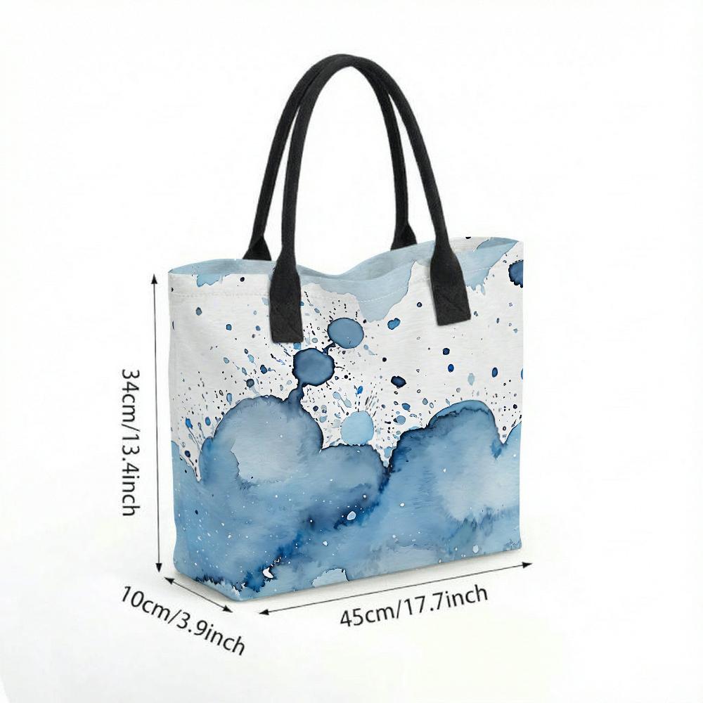 Watercolor Printed Canvas Tote Bag Large Capacity Shoulder Handbag for Daily Use