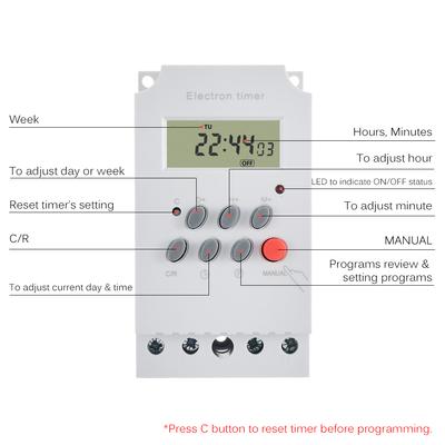 AC 220V 25A Digital Programmable Timer Din Rail Electronic Controller with LCD Display Clock
