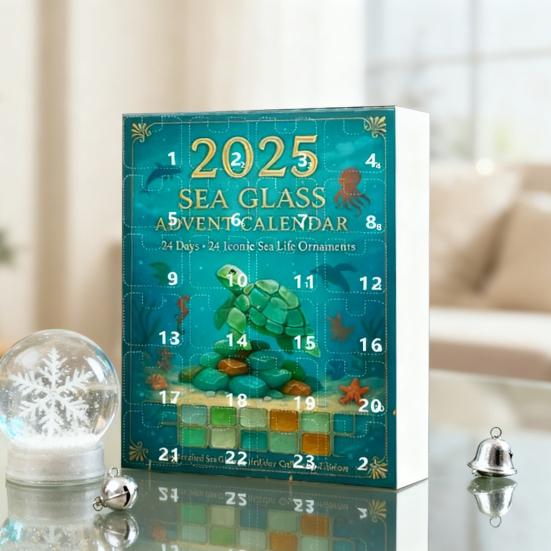 Ocean Life Advent Calendar 24-Day Christmas Countdown Calendar 2D Acrylic Ocean Life Decorations for Kids Adults Festive Gift