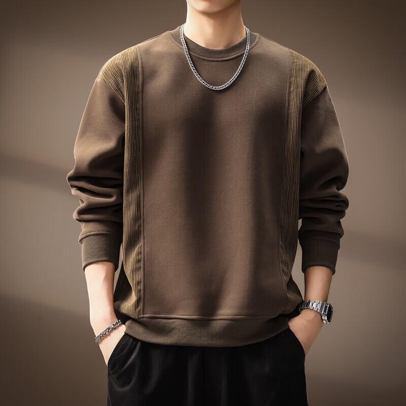 Men s Heavyweight Retro Spliced Crew Neck Sweatshirt 3XL