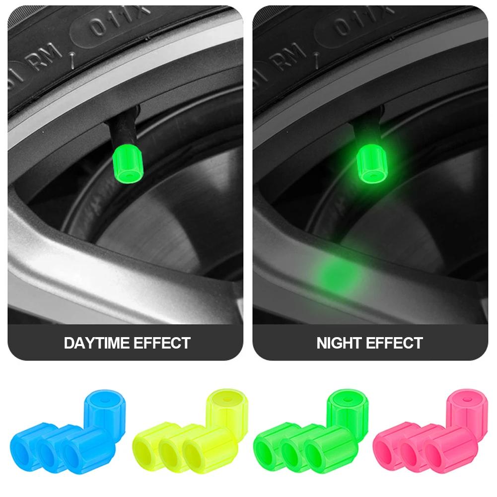4PCS Universal Luminous Valve Cap Dust-proof Tires Wheel Hub Valve Glowing Tyre Stem Covers Applicable Car Motorcycle Bike