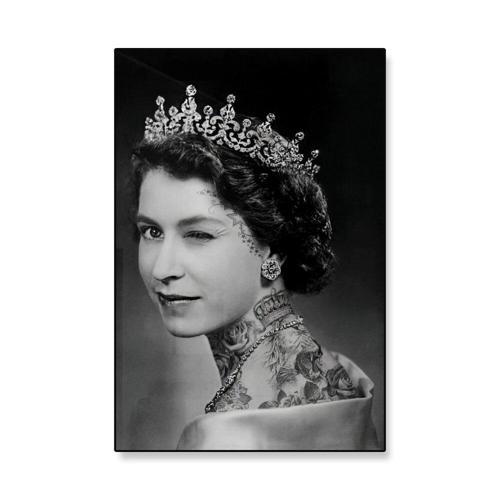 Modern Poster Queen Elizabeth II Portrait Prints Canvas Painting Black White Wall Art Canvas Office Wall Decor for Living Room