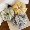 Hair Tie French Style Large Widened Size Hair Rope Plaid Floral Print Ponytail
