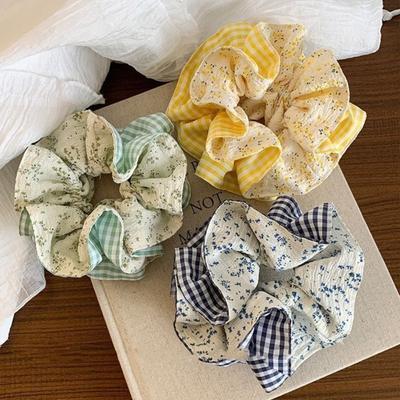 Hair Tie French Style Large Widened Size Hair Rope Plaid Floral Print Ponytail Buns Holder High Elasticity Hair Accessory