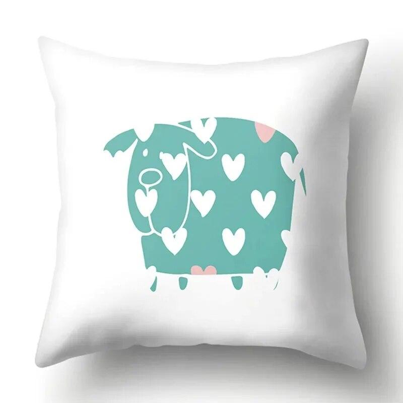 Simple Plaid Animal Pillowcase Puppy Cat Giraffe Pillowcase Children's Room Home Decoration Living Room Sofa Cushion Cover