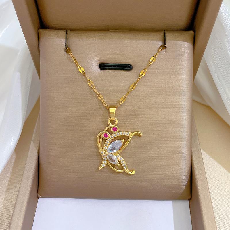 Full Diamond Luxury Light Luxury Banquet Wedding Necklace Female Internet Celebrity Versatile Collarbone Chain Titanium Steel Chain
