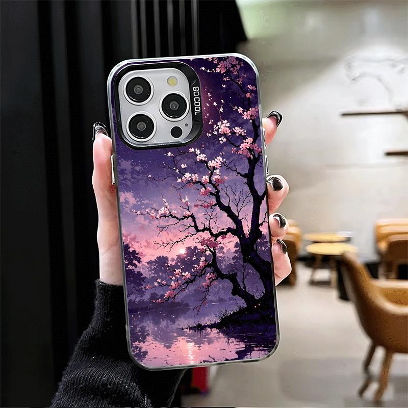Dreamy Night Cherry Blossom Tree Soft Phone Case for iPhone 15 16 17 Pro Max 17Air 16E 14 Plus 13 12 Mini Shockproof Cover Back