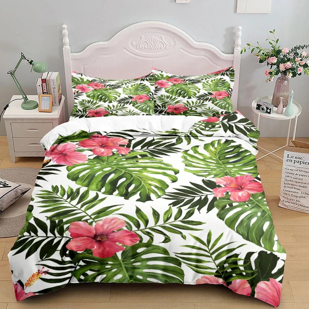 Tropical Palmtre Leaves Beding Set King Quen Double Ful Twin Single Sized Dimensions Soft with Soft Fabric Duvet Cover Pilow Case Bed Linen Set