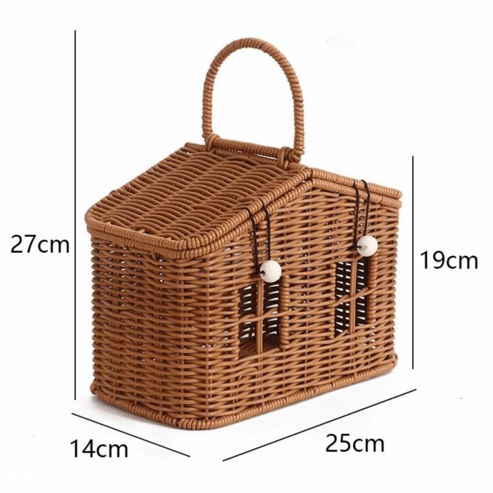 With Lid & Handle House Shaped Gift Basket Sundries Organizer Woven Storage Basket  Picnic