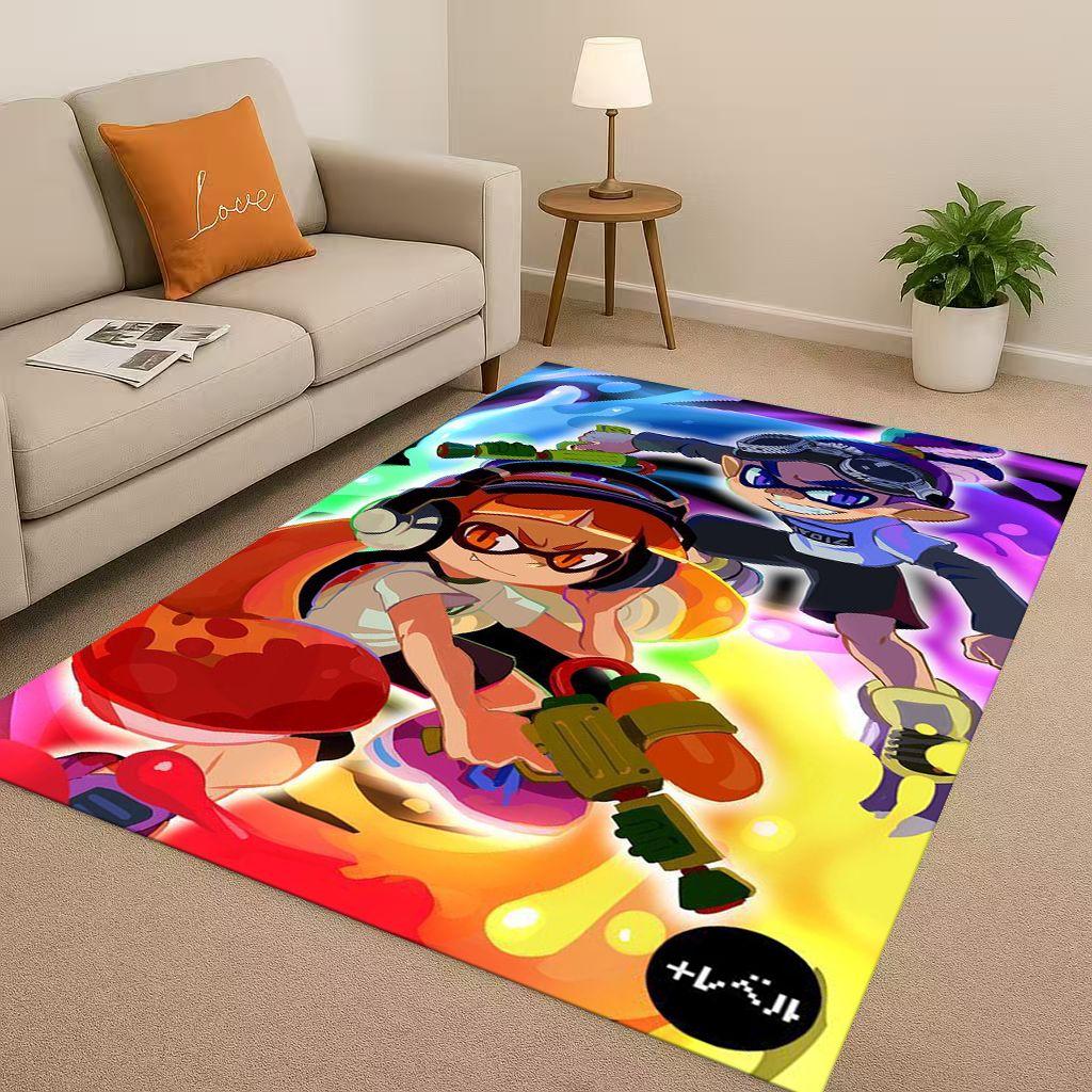 3D Splatoon Game Cartoon Living Room Non Slip Area Rug Soft Carpet for Bedroom Playroom Sofa,Easy Clean Home Decor Doormat