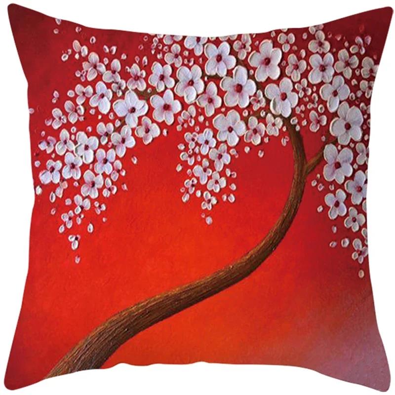 Oil Painting Tree Cushion Cover for Sofa Livingroom Pillow Case Home Decoration % Polyester Vintage Throw Pillow Cover