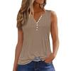 Women's Solid Color Casual Loose Pleated Shirt V Collar Button-down T-shirt Shirt Sleeveless Vest Top