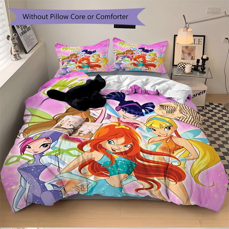 3pcs Winx Club Duvet Cover Set, 1 Duvet Cover + 2 Pillowcases (No Insert), High-Definition Print, Home & Dorm Set Yy251208017