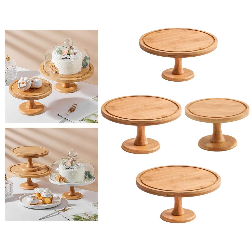 Bamboo Cake Dome Cover Appetizer Serving Tray Cheese Snacks Board Platter Round Birthday