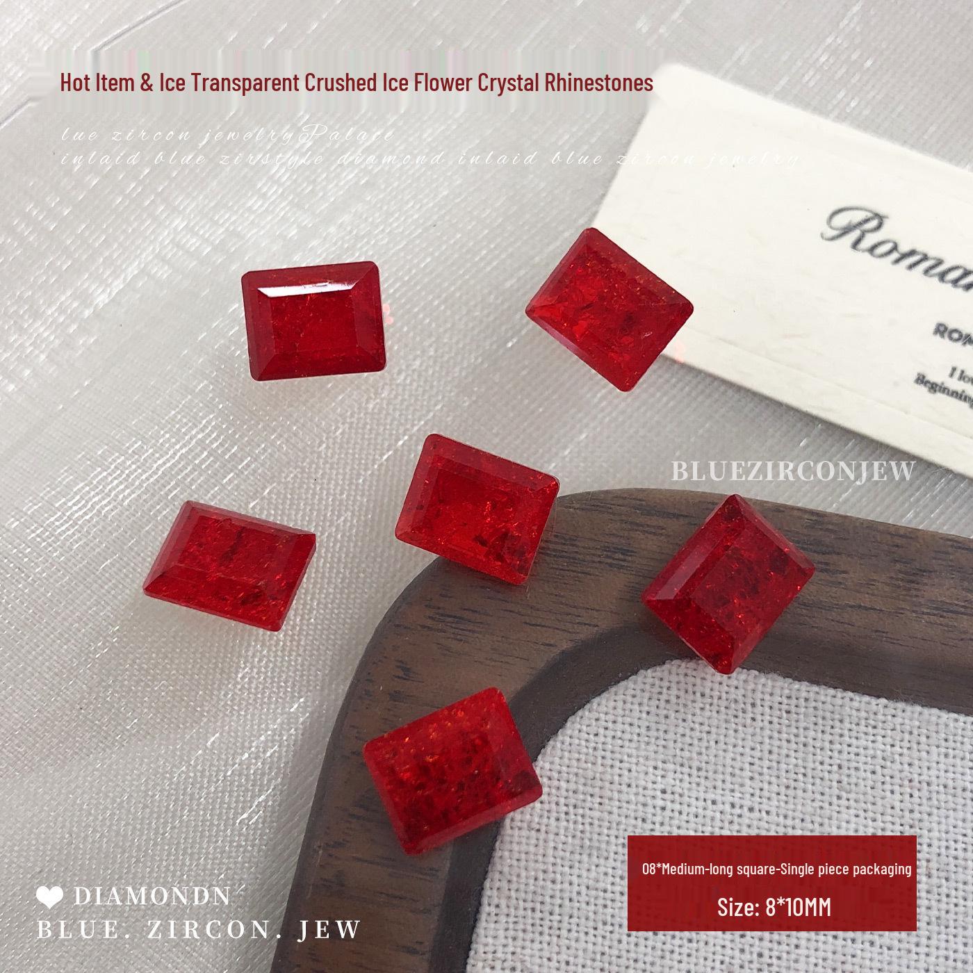 New Year Red Bursting Ice Flower Rhinestone Nail Art Decorations - Crystal Nude Rhinestones, Long Right Angle, Irregular Pigeon s Egg Shape