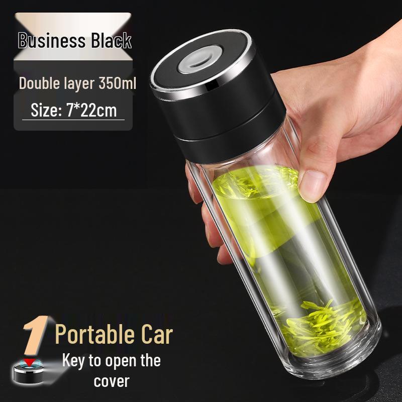 Minghui Quick-Open Double-Layer Glass Cup with Tea and Water Separation, Car-Mounted High-End Men's Cup.