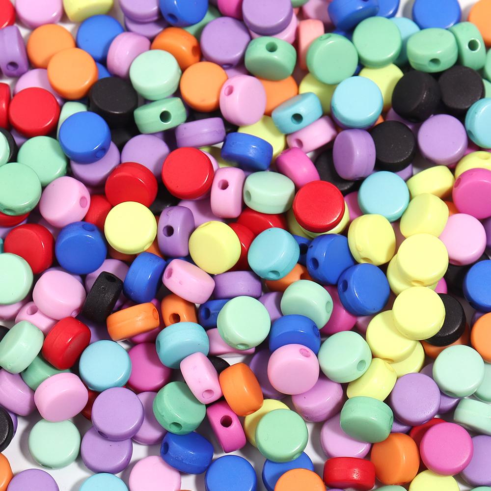 100pcs 7mm Acrylic Beads Solid Color Flat Round Loose Spacer Beads For Jewelry Making DIY Handmade Bracelet Necklace Accessories