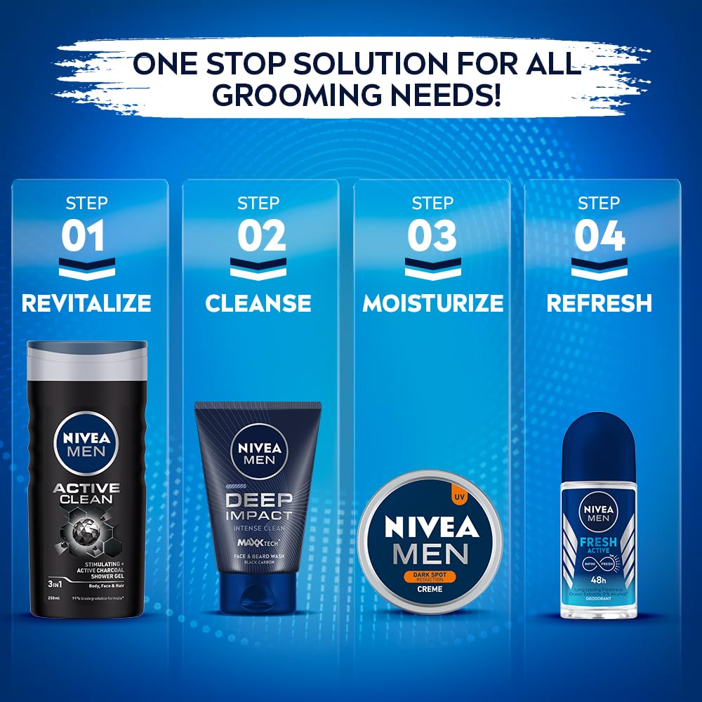 Nivea Men Deep Impact Face Wash 100g For Beard & Face | Oil Control & Pore Cleansing With Charcoal | Removes Impurities Gently