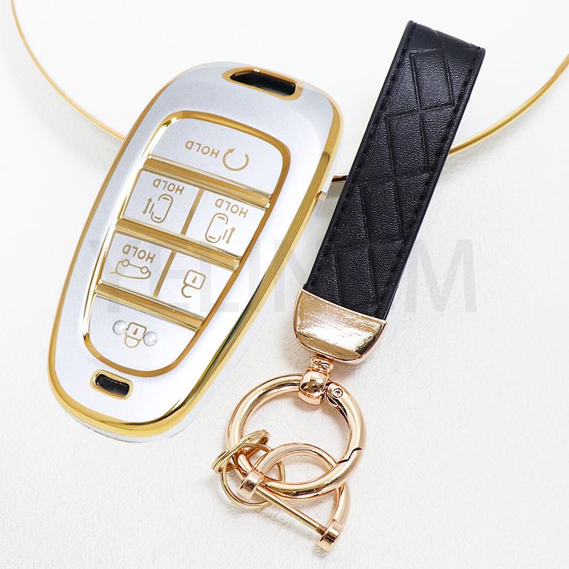 6 Buttons Tpu Car Key Case Cover Keychain For Hyundai Ioniq 5 Solaris Sonata Hybrid Nexo Nx4 New Grand Santa Fe Tucson