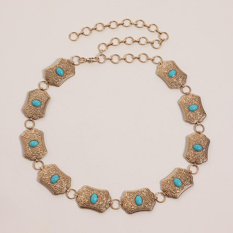 High-end Women's Waist Chain Engraved Turquoise Waist Chain Boho Women's Waist Chain Turquoise Retro Waist Chain