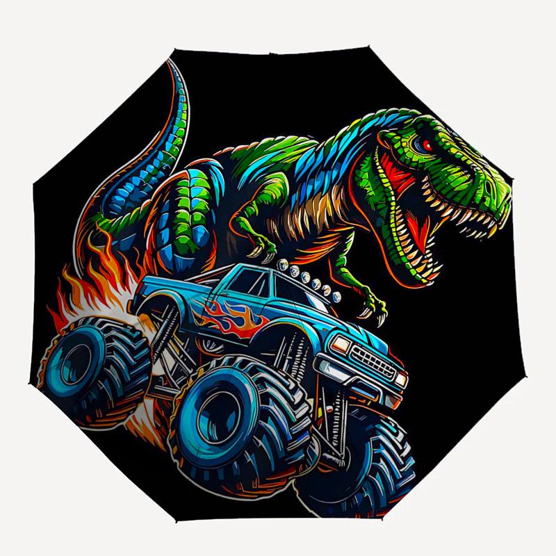 Monster Truck Themed Travel Umbrella 8 Ribs Automatic Opening and Closing, Portable Folding Design, Compact and Stylish Umbrella Suitable fo