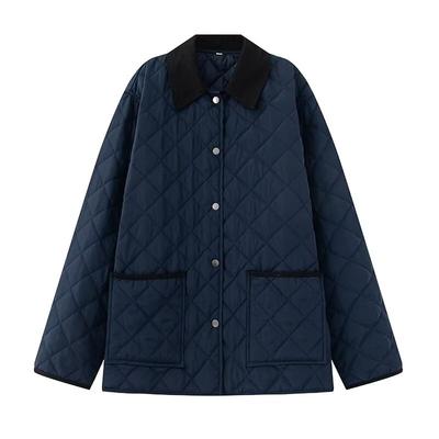 Bmurhmza Women'S Fashion Quilted Shirt Jacket Spring New Collection Collar Long Sleeve Single Breasted Cotton Jacket