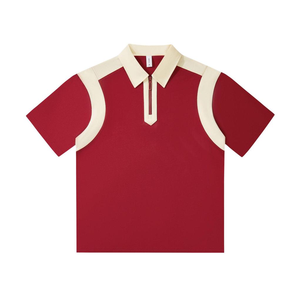 Trendy College Style Contrast Polo: Heavy 240g Pearl Cotton, Half-Zip, Drop Shoulder, Short Sleeve
