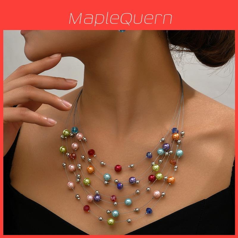 Style Multi Layer Pearl Crystal Necklace Set For Women Summer