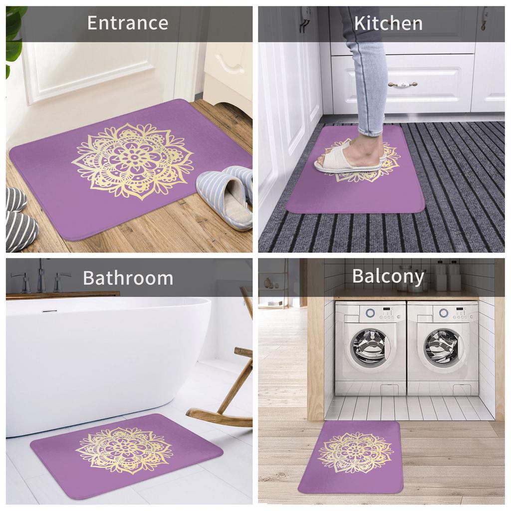 Purple and Gold Mandala Non-slip Doormat Floor Mat Water oil proof Carpet Rug for Kitchen Entrance Home Bathroom Footpad Mats
