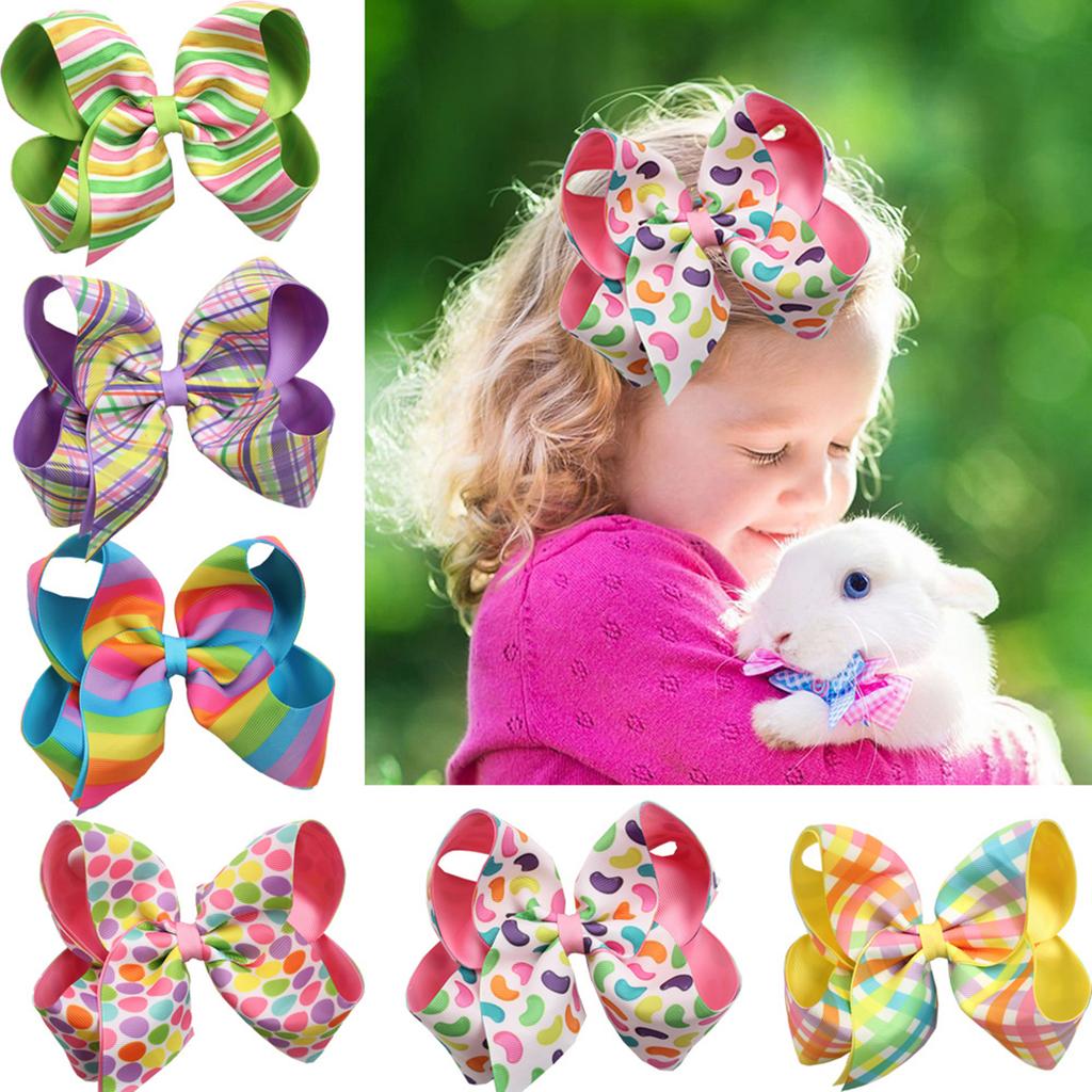 Easter Theme Bowknot Hair Barrette Bunny Egg Print Hair Clip for Kids Adults for Festival Parties and Gatherings