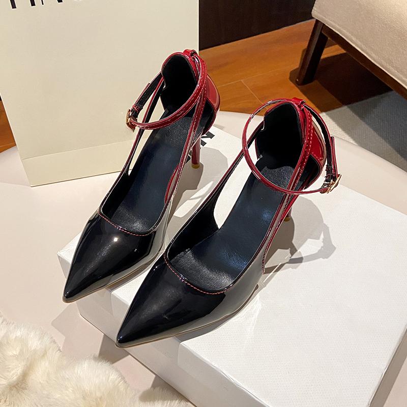 Fashion Sexy Pointed High Heels Women's Shoes Black and Red Gradient Colour Pumps Temperament Shallow Mouth Single Heeled Shoes Woman