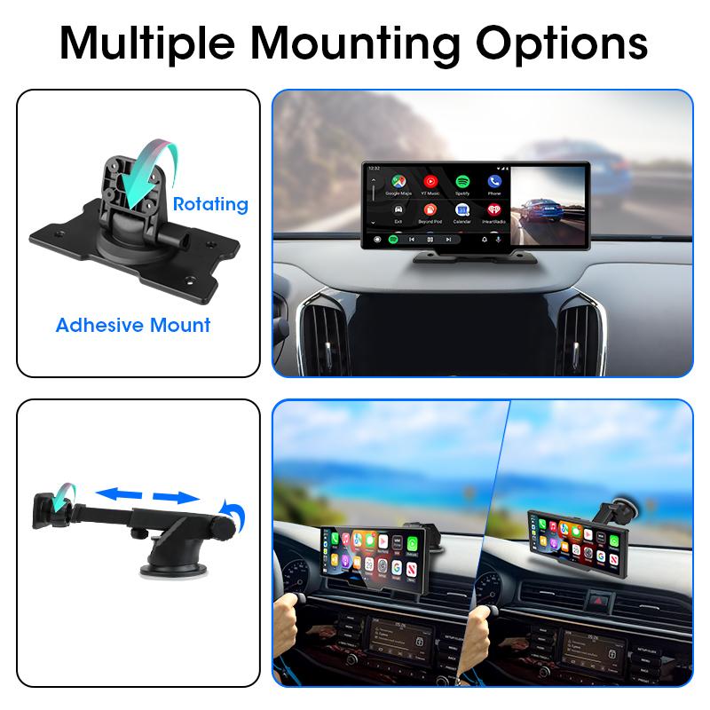 10.26" 4K Dash Cam Rearview Camera WIFI Carplay & Android Auto Dual Lens Car DVR Video Recorder AUX GPS 24H BT FM Mirror Monitor
