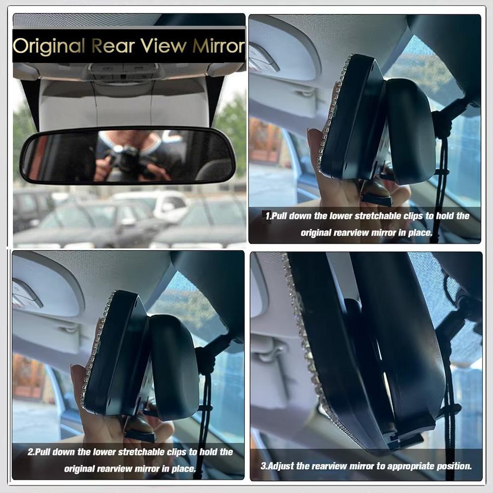 Cute Cartoon Butterfly Rhinestone Car Interior Mirror Decor Bowknot Crystal Diamond Rear Mirror Ornament Women Car Accessories