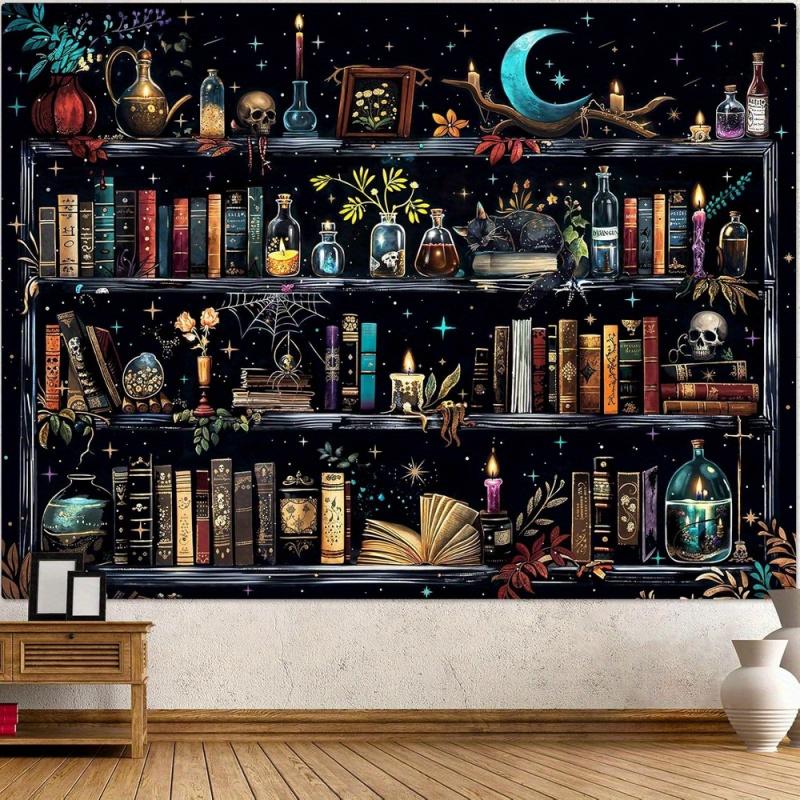 VIKAMAMagic Bookshelf Tapestry Magic Potion Dark Living Room Sofa Background Wall Room Decoration