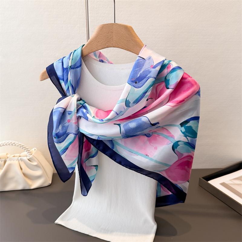 

Свежий Литературный И Художественный Атласный Имитация Шелка Принт Большой Квадратный Платок Шелковый Платок Шаль Головной Платок Шарф для Защиты Шеи Шарф для Украшения Шеи 90*90cm