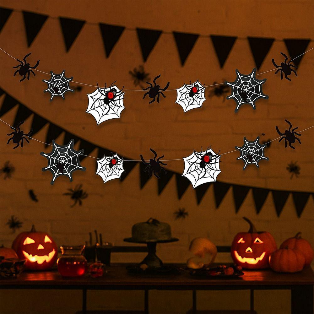 Paper Spider Web Hanging Flag Black Happy Halloween Decoration  Home Decoration