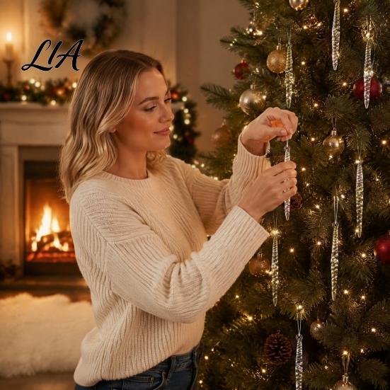 Seasonal Home Holiday Accents 12Pcs Spiral Icicle Ornaments, Christmas Twisted Hanging Decor, Transparent Tree Ornaments Pendants with Strings