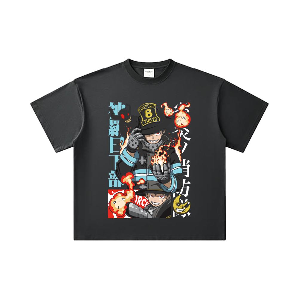 260 GSM Double Yarn 32 Count 100% Cotton Fire Force V2 Print Unisex Heavy Cotton T Shirt