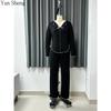 Long Sleeve Pajamas Set Women's Lapel Solid Color Home Clothes Knitted Cardigan Two-Piece Set